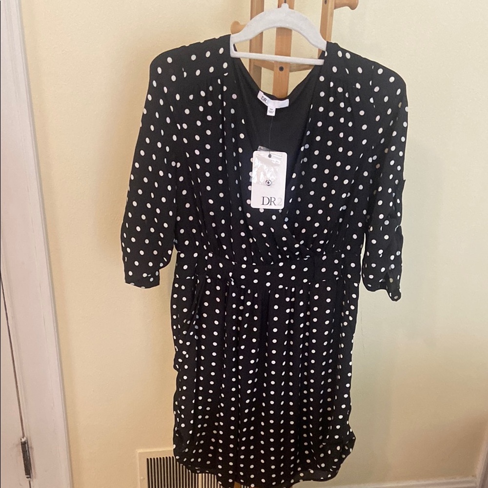 DR2 Black and White Midi Wrap Sundress with V-Neck